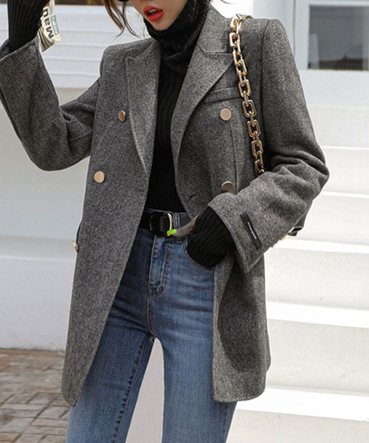 金ボタン ヘリボーン柄 ロング丈 ジャケット