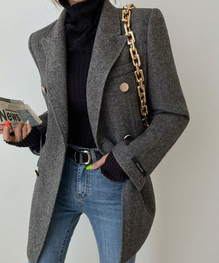金ボタン ヘリボーン柄 ロング丈 ジャケット
