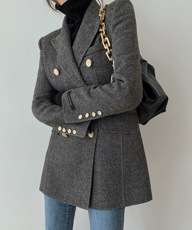 金ボタン ヘリボーン柄 ロング丈 ジャケット