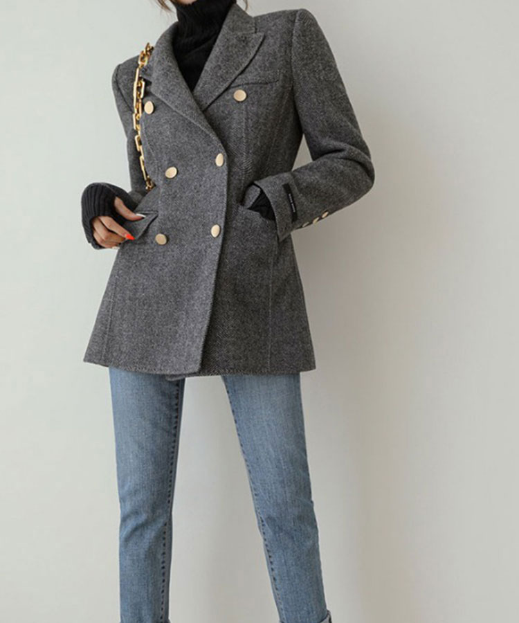 金ボタン ヘリボーン柄 ロング丈 ジャケット