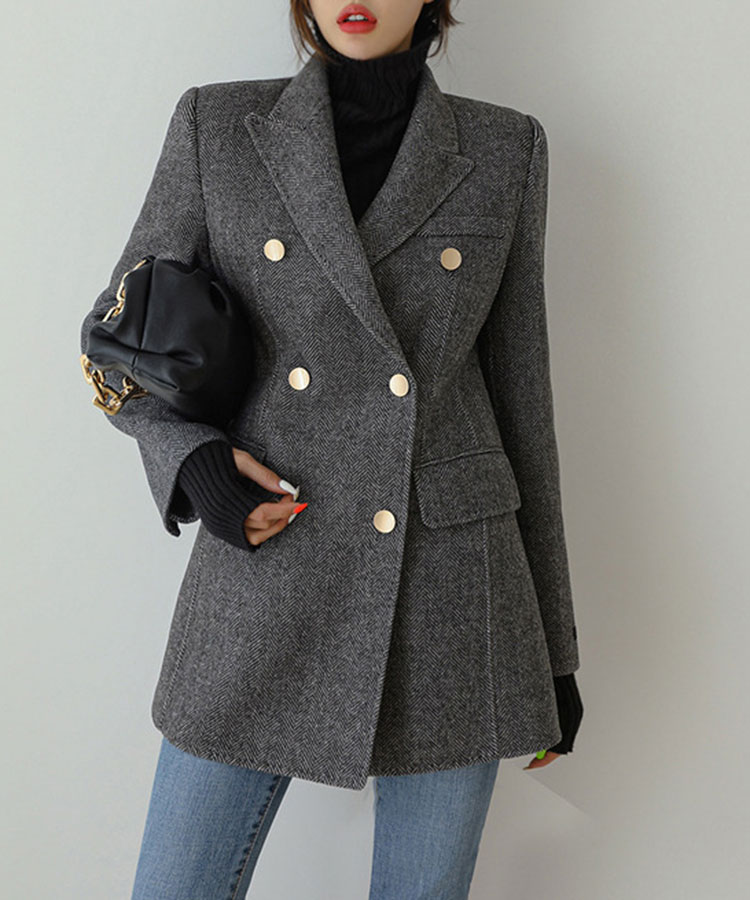 金ボタン ヘリボーン柄 ロング丈 ジャケット