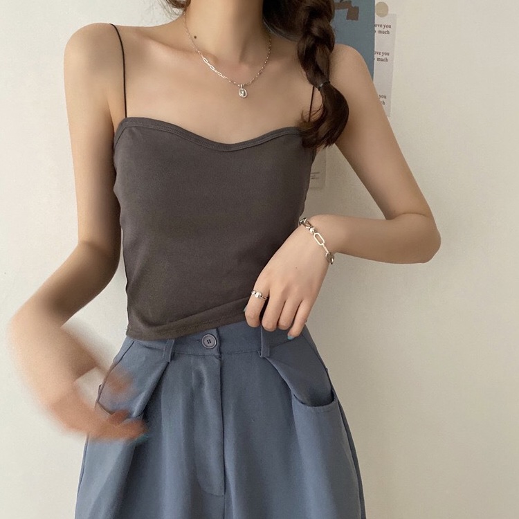 カップ付き 細肩紐 ベアトップ風 キャミソール
