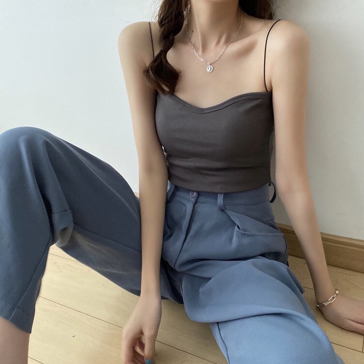 カップ付き 細肩紐 ベアトップ風 キャミソール