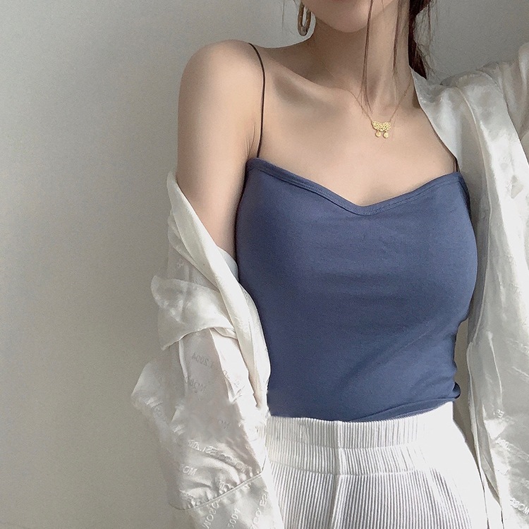 カップ付き 細肩紐 ベアトップ風 キャミソール