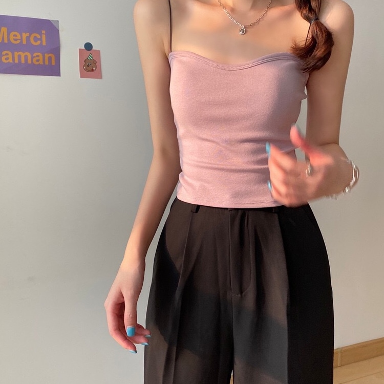 カップ付き 細肩紐 ベアトップ風 キャミソール