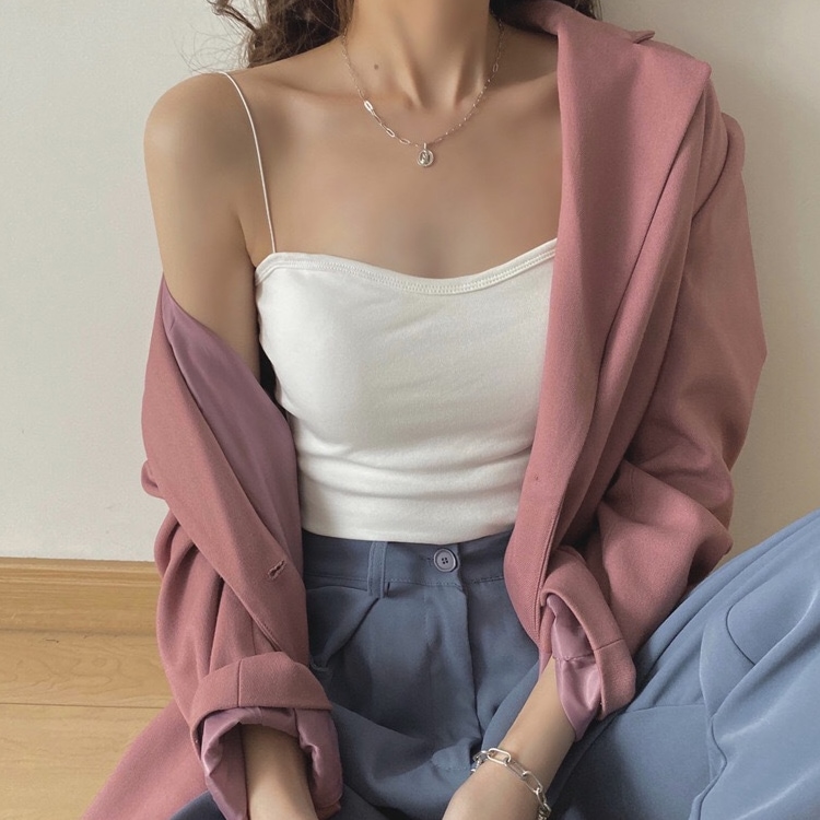 カップ付き 細肩紐 ベアトップ風 キャミソール