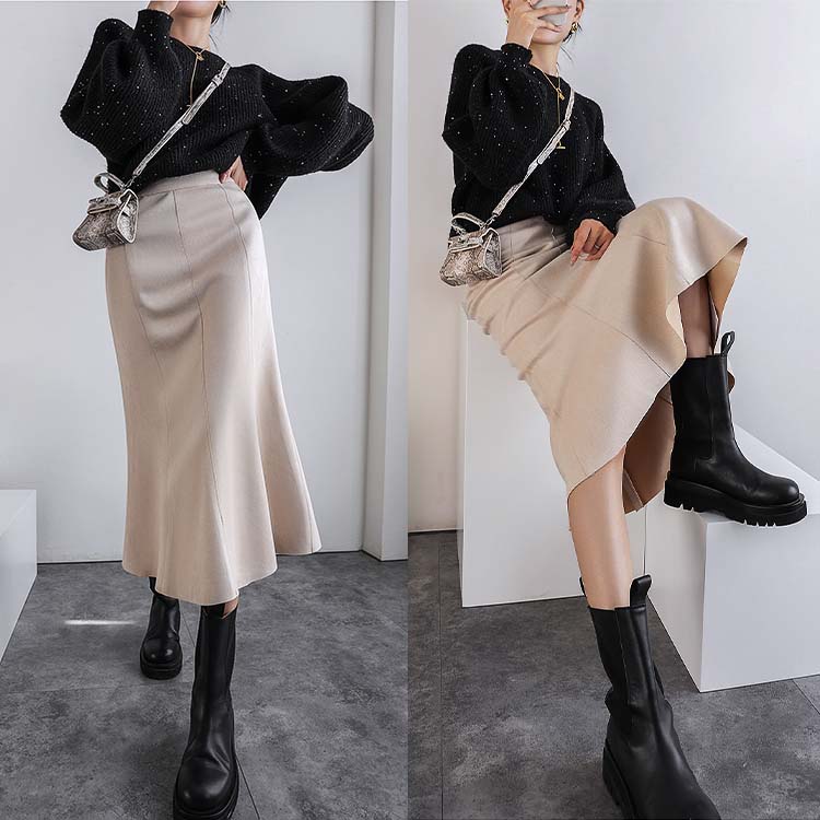 スエード調 ミモレ丈 マーメイドスカート