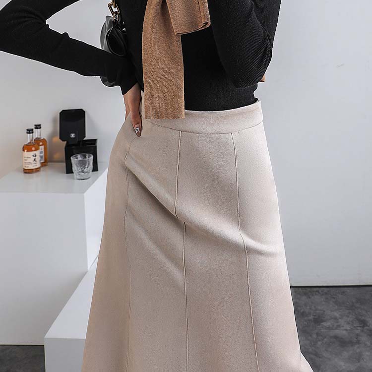 スエード調 ミモレ丈 マーメイドスカート