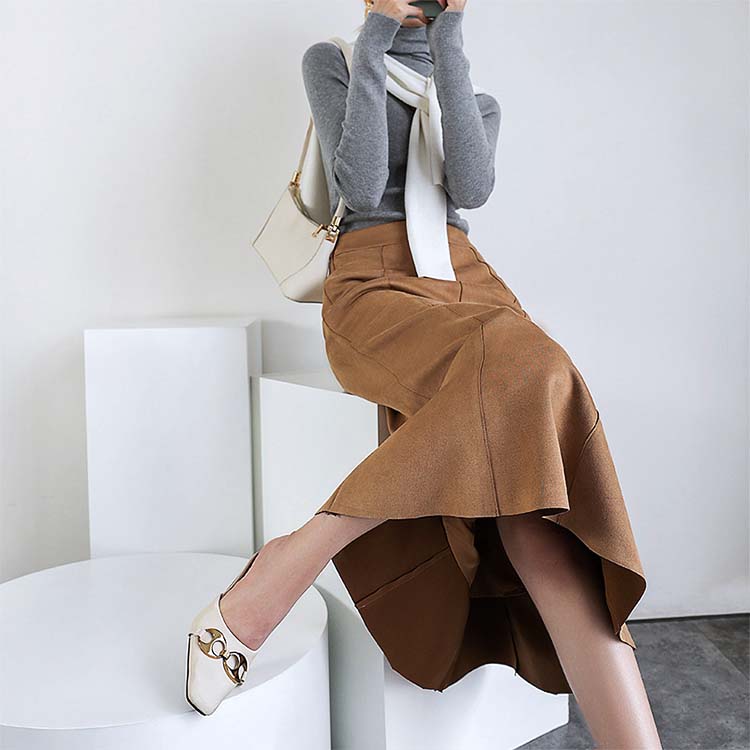 スエード調 ミモレ丈 マーメイドスカート