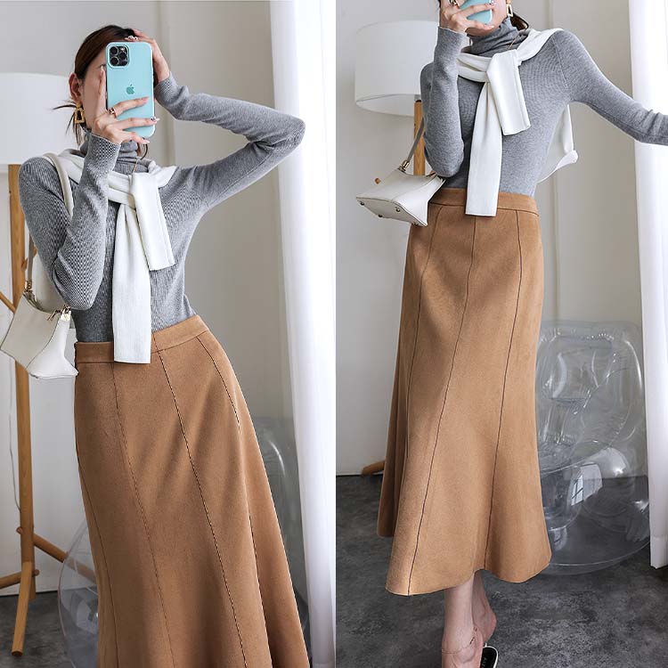 スエード調 ミモレ丈 マーメイドスカート