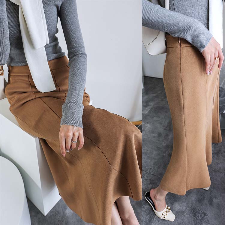 スエード調 ミモレ丈 マーメイドスカート