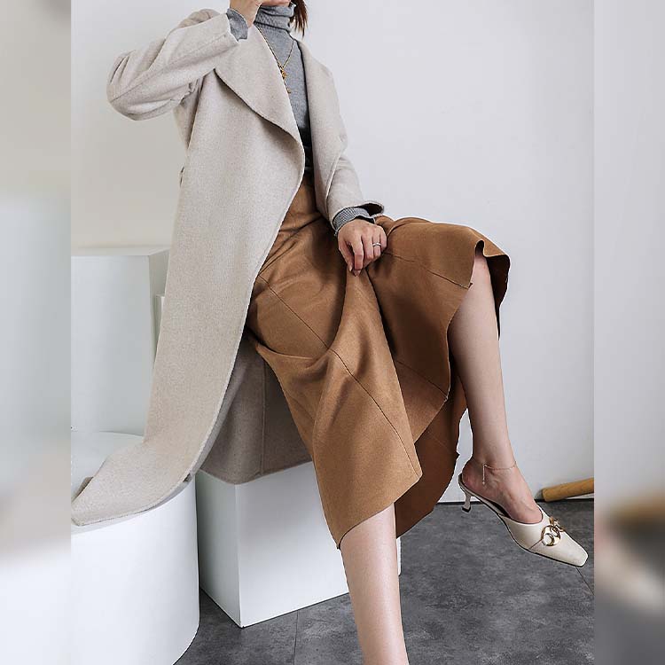 スエード調 ミモレ丈 マーメイドスカート