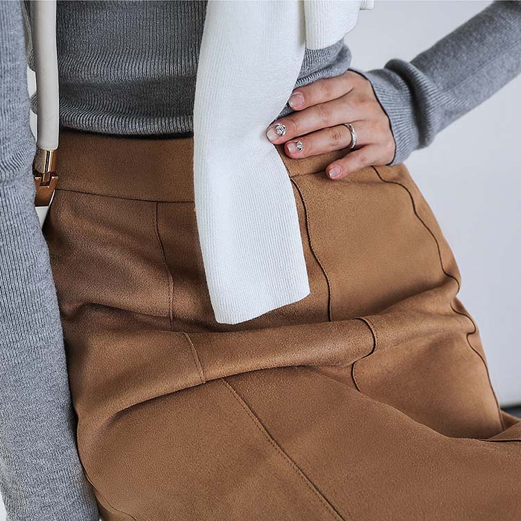 スエード調 ミモレ丈 マーメイドスカート