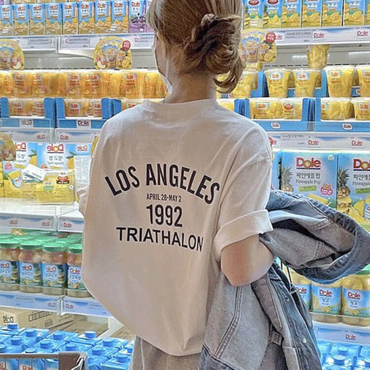 アルファベット バックプリント ゆったり 半袖 Tシャツ