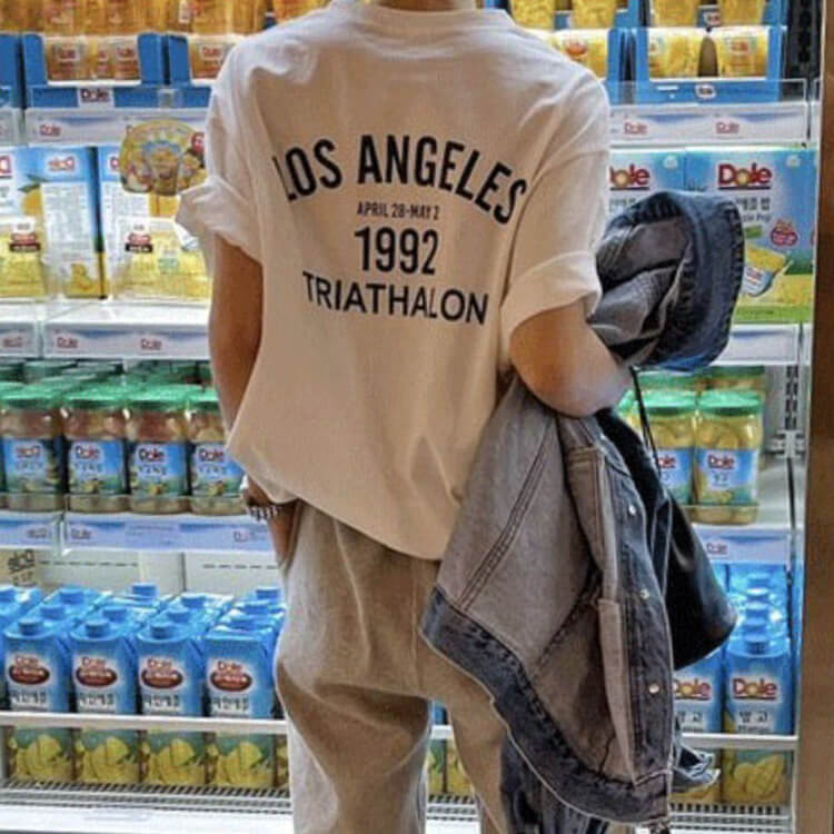 アルファベット バックプリント ゆったり 半袖 Tシャツ