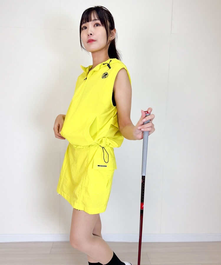 韓国ゴルフウェア フード付き ジップアップ ベスト