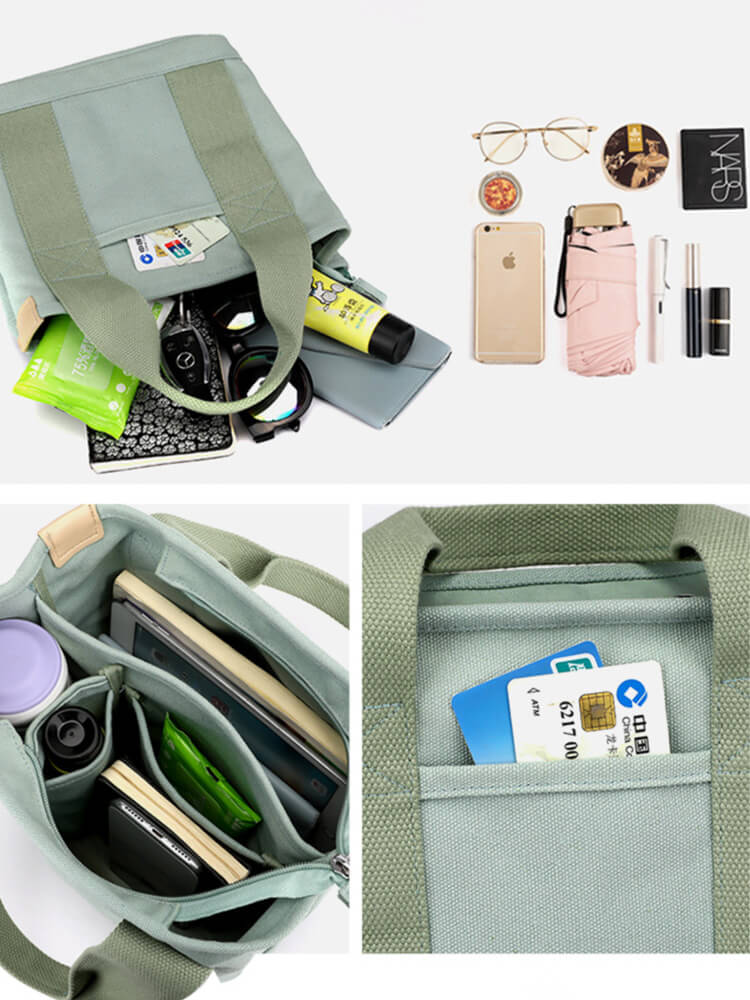 仕切り付き収納 シンプル キャンバス ミニトートバッグ