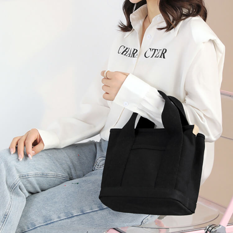 仕切り付き収納 シンプル キャンバス ミニトートバッグ