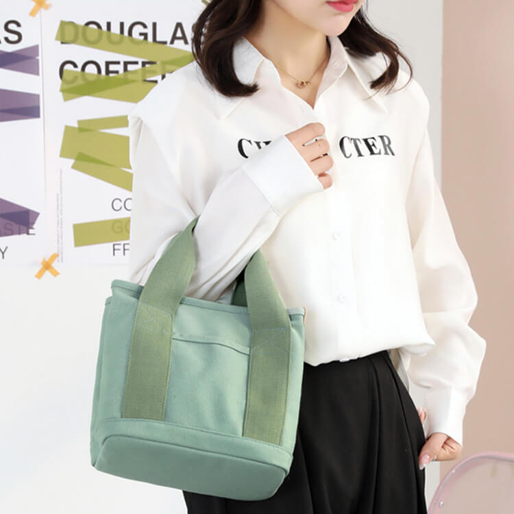 仕切り付き収納 シンプル キャンバス ミニトートバッグ