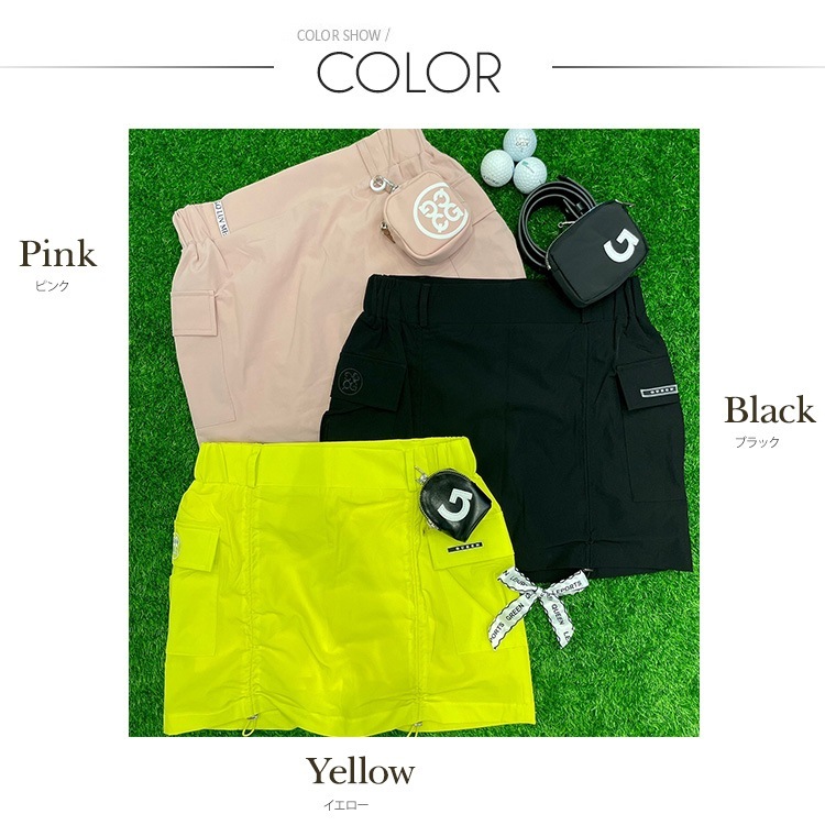 シャーリング ショート丈 カーゴスカート 韓国ゴルフウェア

