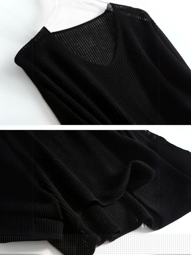 Vネック ざっくり リブニット トップス

