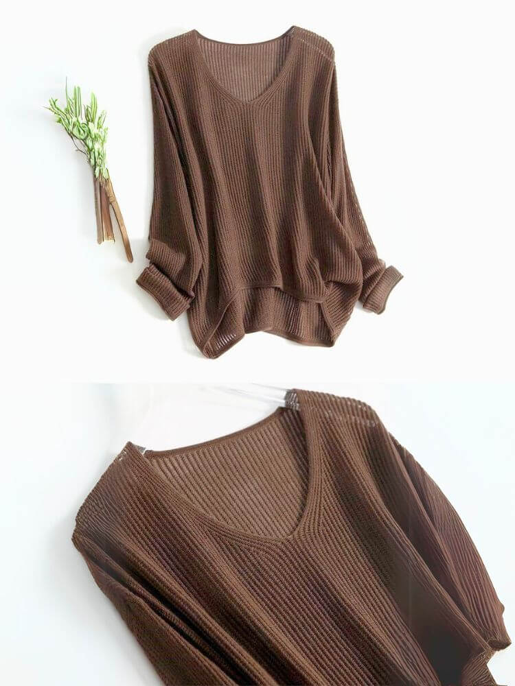 Vネック ざっくり リブニット トップス

