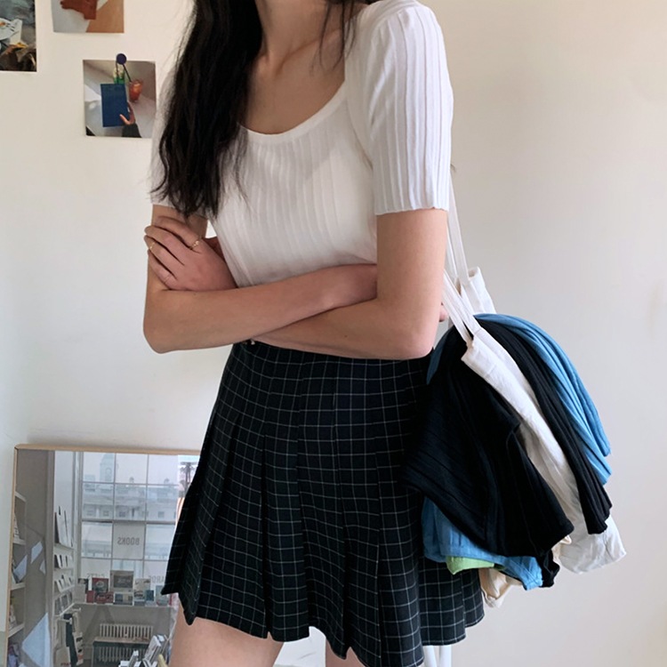 デコルテ見せ Uライン リブ 半袖Tシャツ