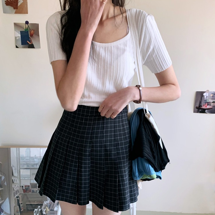 デコルテ見せ Uライン リブ 半袖Tシャツ