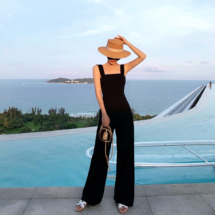 スクエアネック キャミソール サロペット ワイドパンツ