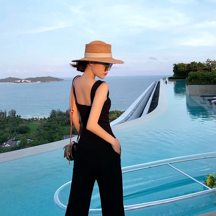 スクエアネック キャミソール サロペット ワイドパンツ