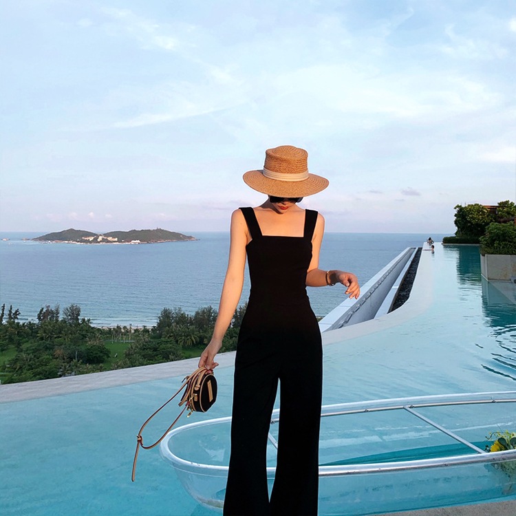 スクエアネック キャミソール サロペット ワイドパンツ