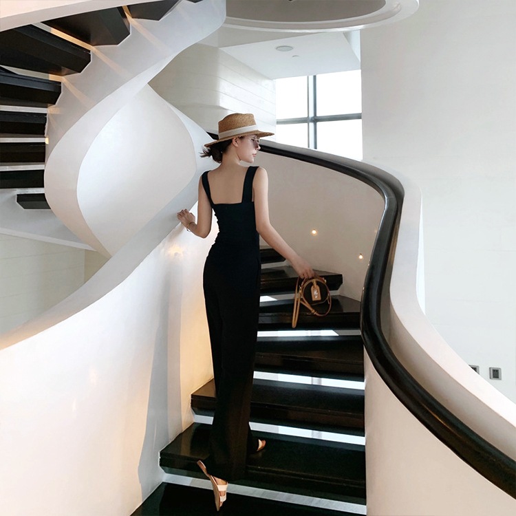 スクエアネック キャミソール サロペット ワイドパンツ