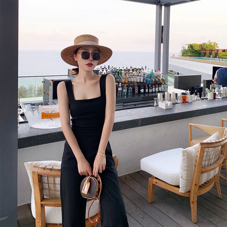 スクエアネック キャミソール サロペット ワイドパンツ