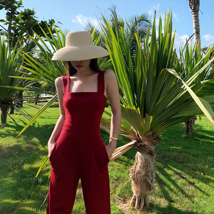 スクエアネック キャミソール サロペット ワイドパンツ