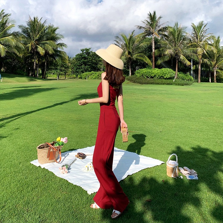 スクエアネック キャミソール サロペット ワイドパンツ