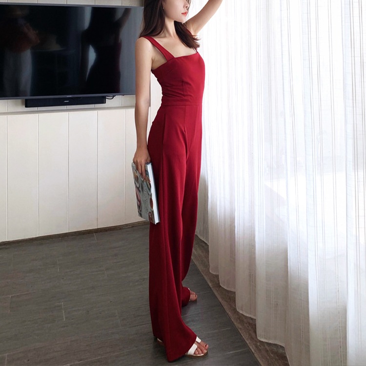 スクエアネック キャミソール サロペット ワイドパンツ