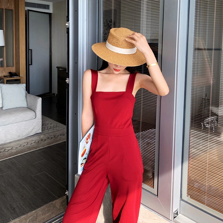 スクエアネック キャミソール サロペット ワイドパンツ