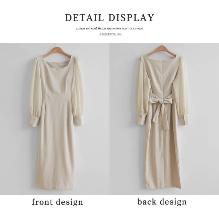 スクエアネック ハイウエスト 長袖シースルー