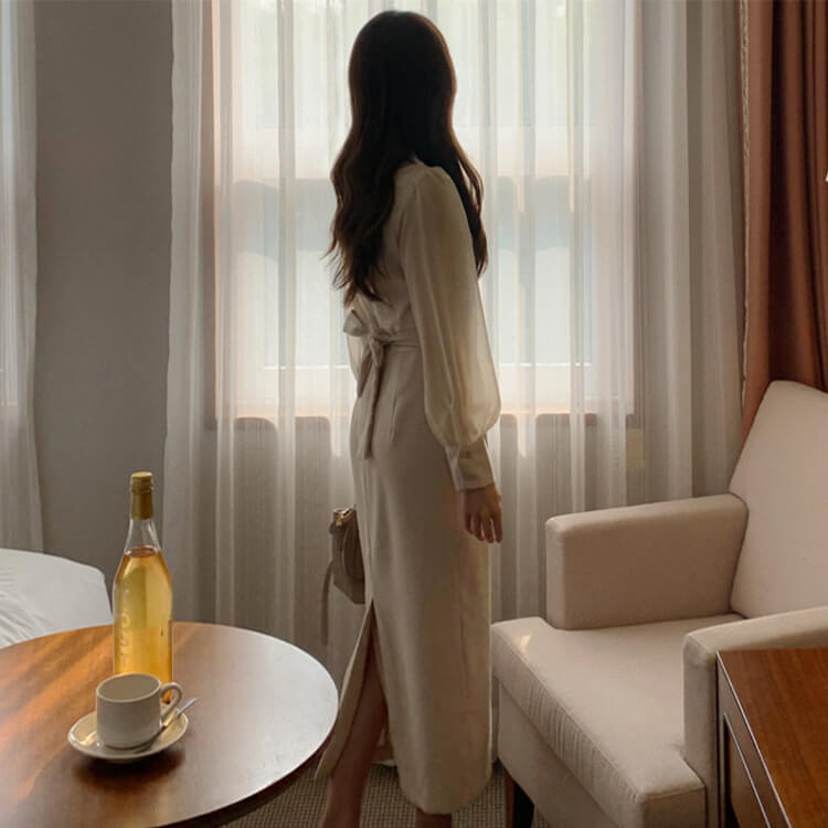 スクエアネック ハイウエスト 長袖シースルー