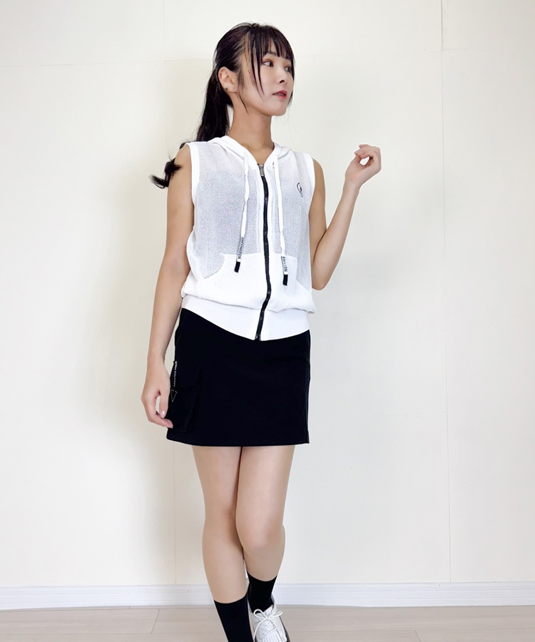 韓国ゴルフウェア レタリングライン カーゴスカート