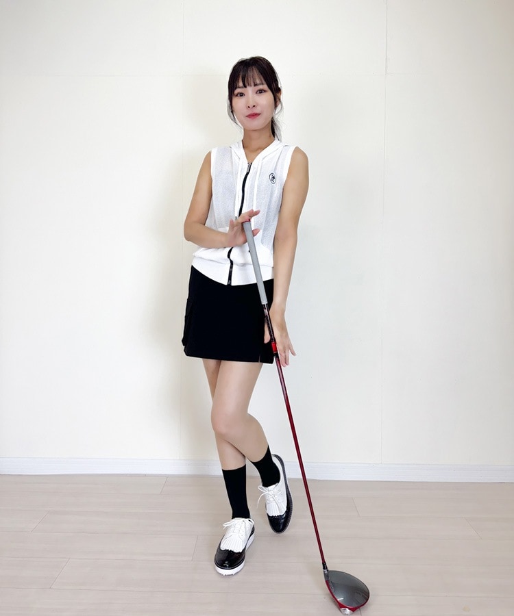 韓国ゴルフウェア レタリングライン カーゴスカート