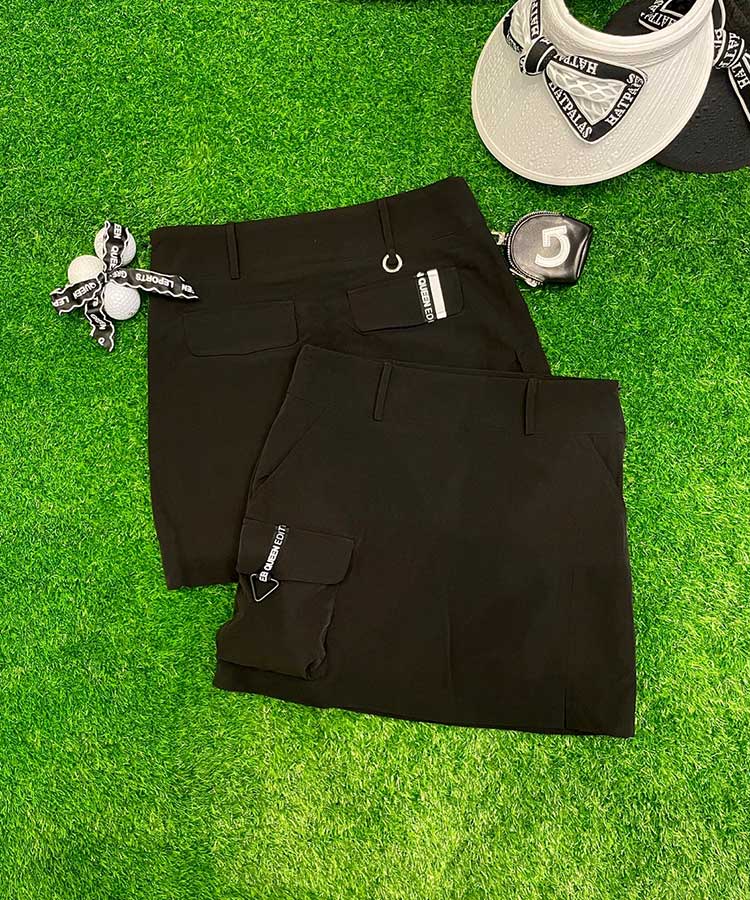 韓国ゴルフウェア レタリングライン カーゴスカート