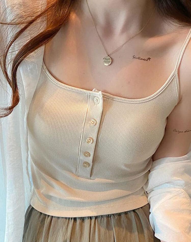 ブラカップ付き ヘンリーネック クロップド丈 キャミソール

