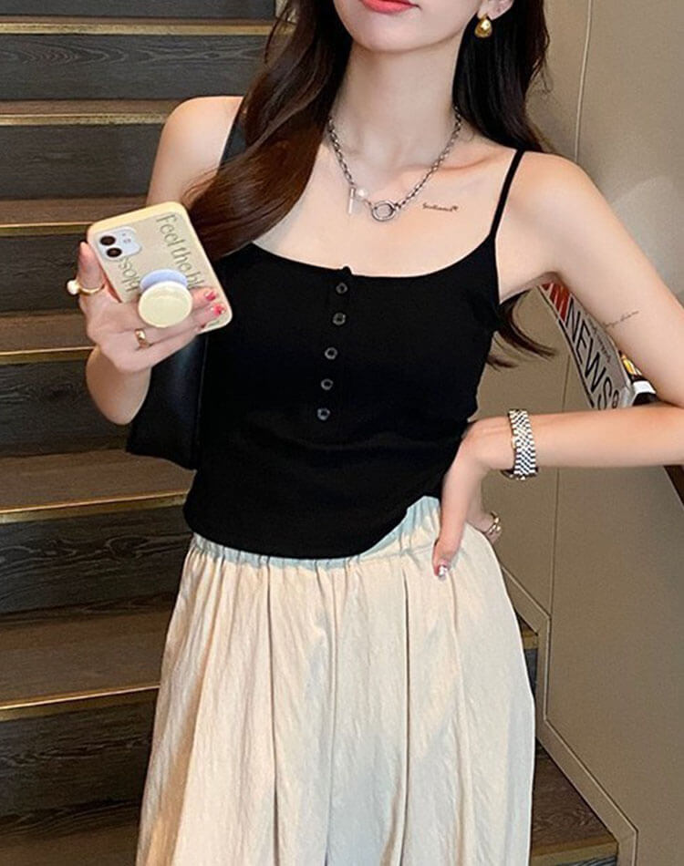 ブラカップ付き ヘンリーネック クロップド丈 キャミソール

