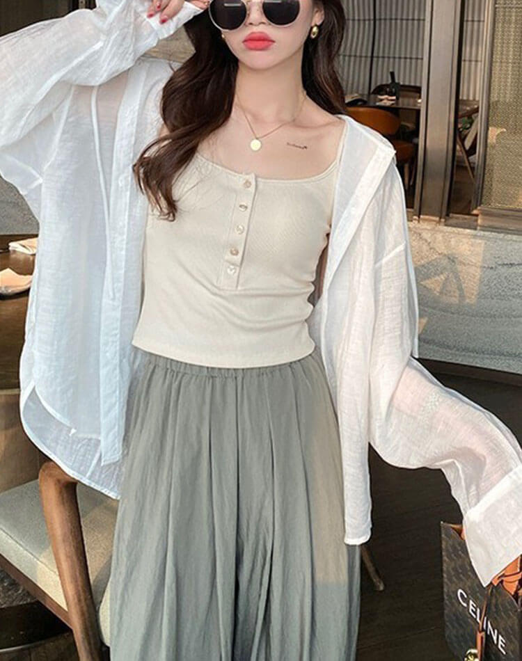 ブラカップ付き ヘンリーネック クロップド丈 キャミソール

