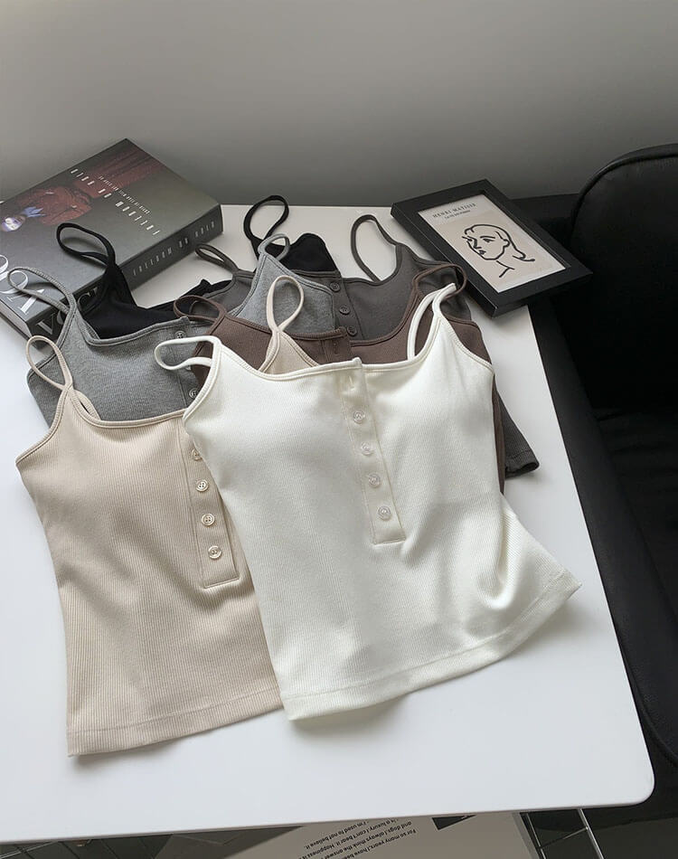 ブラカップ付き ヘンリーネック クロップド丈 キャミソール

