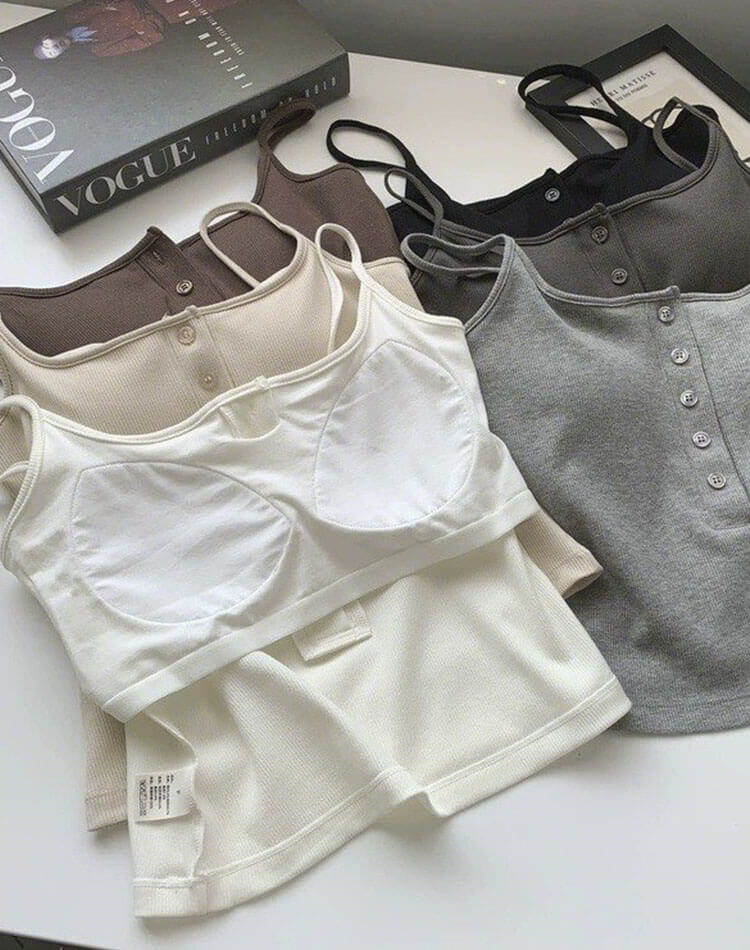 ブラカップ付き ヘンリーネック クロップド丈 キャミソール

