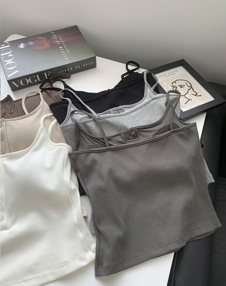 ブラカップ付き ヘンリーネック クロップド丈 キャミソール

