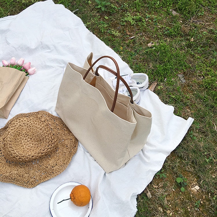 大きめ ナチュラル キャンパスバッグ
