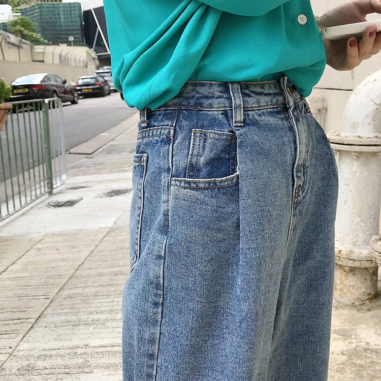 ボーイッシュスタイル ハイウエスト×ギャザー デニム パンツ